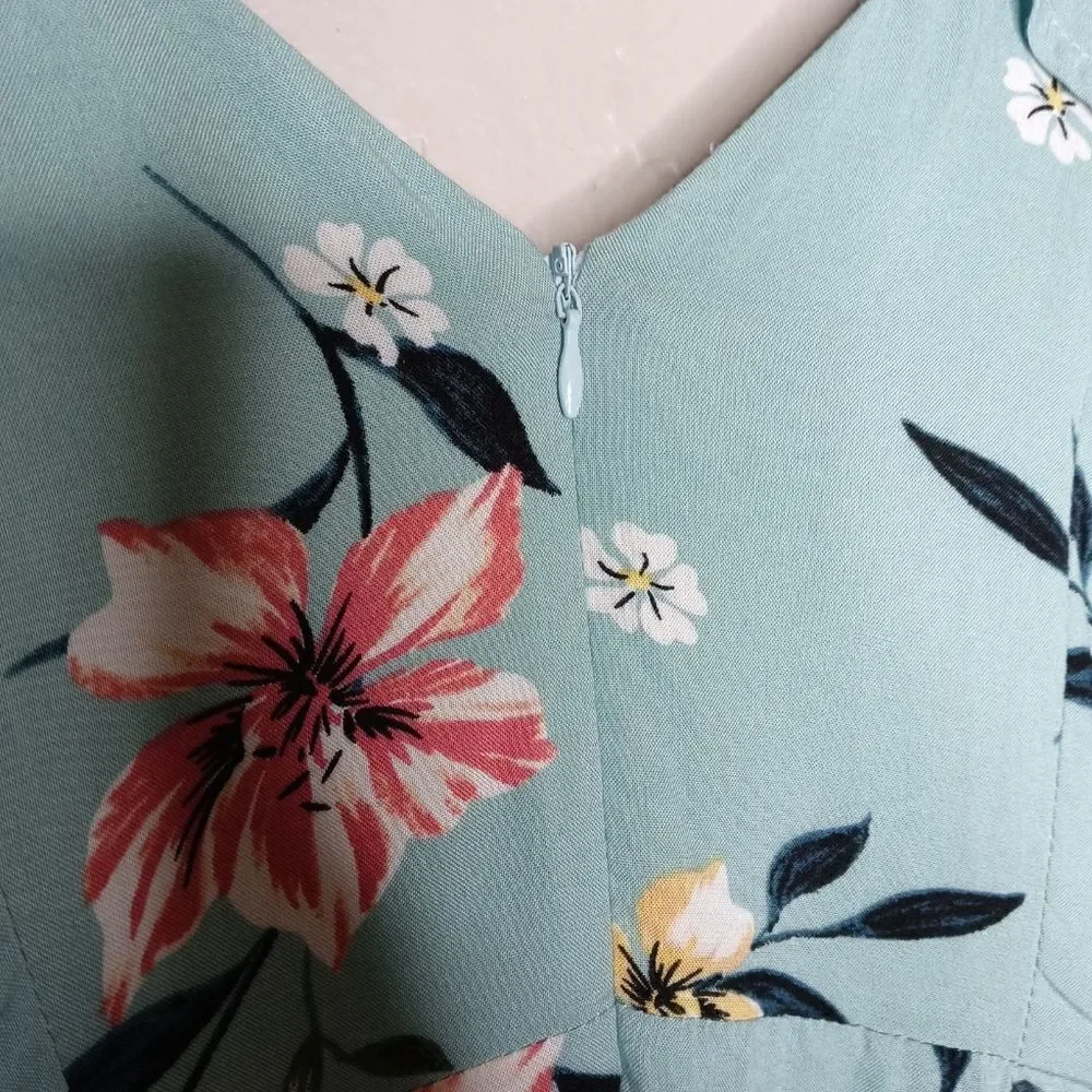 Tobi Floral Romper with Faux Wrap Skirt Side Tie